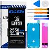 GULEEK Batteria per iPhone 12 mini 2550mAh Alta Capacità Kit Riparazione Strumenti | Lunga autonomia, prestazioni stabili, protezione da sovraccarico, installazione facile, sostituzione fai da te, uso sicuro