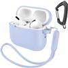 Generic Compatibile con AirPods Pro 3 custodia con portachiavi/cinturino da polso, Pro 3a generazione [2025] copertura protettiva in silicone antiurto per cuffie supporto ricarica wireless - azzurro