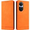 FANFO Custodia Portafoglio in Pelle per Oppo Reno 10 5G (Reno10) / Reno 10 Pro 5G - Cover Magnetica con Blocco RFID, Protezione Bumper Completa & Funzione Stand - Arancione