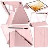 A-BEAUTY Custodia Compatibile con Samsung Galaxy Tab S8 Plus 2022 / S7 FE 2021 / S7 Plus 2020 12.4 Pollici, Cover Trasparente Antiurto, Supporto Trifold 6 in 1 a Forma di Y, Rosa