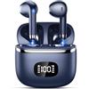 POMUIC Cuffie Bluetooth, Auricolari Bluetooth 5.3 Stereo HiFi Immersivo con 4 HD Mic, Cuffie Wireless Cancellazione Rumore 40 Ore di Riproduzione, Display LED, Cuffie Senza Fili IPX7 Impermeabili, Blu