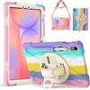 Gerutek Cover per Samsung Galaxy Tab S10 Lite/S10 FE/S9 FE, Arcobaleno | Tab S9/S8/S7 11 Pollici Custodia Robusta Antiurto con Supporto Girevole a 360°, Cinghia per Mano/Spalla, Portapenne