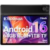 Laptok Laotok Tablet 11 Pollici Android 16, 7800mAh, 20GB RAM + 64GB ROM | Espandibile fino a 1TB TF, IPS HD 1280×800, WiFi 6, Widevine L1, Bluetooth 5.4, Doppia Fotocamera 8MP+5MP, GMS, Type-C, Nero