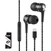 Rpanle Cuffie con Filo, Auricolari con Filo USB C con Microfono, Hi-Fi Stereo Auricolari USB C con filo In-Ear Cuffie (Nero)