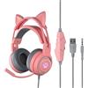 ulafbwur Cuffie SY-G25 Cuffie cablate Illuminazione RGB Microfono omnidirezionale Cuffie per computer Over-Ear con Orecchio di gatto carino per E-Sport Cuffie cablate Gaming