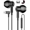 ACOCOBUY Auricolari USB C Cuffie Angolare 90 Gradi per Samsung A17/A16/S26 | HiFi Stereo Magnetico Auricolari cablati Tipo C Cuffie con microfono per iPhone 18 Pro 17 16 15 per Pixel 10a per Mi 17T nero