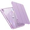 INFILAND Custodia per iPad Air 6a/5a/4a generazione (2023/2022/2020) 10,9 pollici con retro e cornice trasparente [ anti ingiallimento ] con supporto per stilo, Lavanda inglese