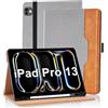 Vkooer Custodia per iPad Pro 13 Pollici M4 (2024) Cover Protettiva Pelle PU con Tasca Frontale, Auto Attivazione/Standby con Pencil Holder, Supporto Funzione Flip Tasca Case - Grigio