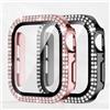 Generic Custodia a doppia fila con diamanti compatibile con Apple Watch 46 45 44 42 41 40 mm, custodia protettiva con protezione schermo integrata per serie 11/10/9/8/7/6/5/4/3 (nero/rosa, 46 mm (serie 10/11