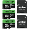 AreTop Scheda Micro SD da 32 GB, U1, 90 MB/s, confezione da 3 | U1 per Full HD video, 90MB/s riproduzione, include adattatore SD, compatibile tablet/drone/dash cam/camera/phone/Switch/PC
