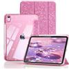 ZKTUYU Custodia glitterata per iPad di 10.9 2022 & iPad 11th Gen A16 2025 con portapenne - Custodia trasparente glitterata, retro lucido antiurto e auto sleep/wake, rosa