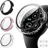 Diruite 3 Pezzi Cover per Google Pixel Watch 5/4 45mm Pellicola Protettiva | PC Dura Custodia,Vetro Temperato 9H HD,Alta Sensibilità,Custodia Protettiva&2*Accessori Ricarica,Nero&Rosa&Trasparente,45mm