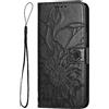 VQWQ Custodia per Samsung Galaxy A22 5G Fiore Portafoglio Pelle Flip Nero | Custodia a Libro Fessure per Carte Tasca Girasole Supporto Antigraffio Antiurto Cordino Chiusura Magnetica Wallet Cover [HX]