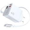 Maptrees 30 W USB caricatore rapido con cavo retrattile, 2 porte PD/QC 3.0 | USB-A USB-C Adattatore, compatto e leggero per iPhone 17/16 Pro Max Galaxy S25 S24 Switch