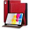 ONETHEFUL Custodia Cover Compatibile con iPad 11a Generazione (A16) 11 (2025) / iPad 10a Gen 10.9 (2022), Custodia in Pelle con Portapenna, Tasca e Angoli di Visione Regolabili,Auto Svegliati/Sonno Rosso