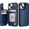 Generic Custodia a portafoglio compatibile con iPhone 15 con porta carte, cover posteriore in pelle PU con cavalletto per carte di credito, per donne e uomini, blu