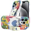 Generic Custodia per telefono magnetica in silicone di lusso compatibile con i-Phone 15 Pro, cinturino color crema - Custodia in silicone a forma di cuore con graffiti