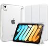 MoKo Cover per iPad Mini 7 A17 Pro, iPad Mini 6a Gen 8,3 Pollici, Bianco | Portapenna, Retro in PC Rigido Trasparente, Supporto Multi-angolo, Leggero, Antigraffio, Sospensione/Risveglio Automatico