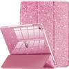 INFILAND Custodia per iPad 10,2 7a/8a/9a Generazione (2019-2021), Glitterata con Retro Trasparente, Portapenne per Bambine, Rosa