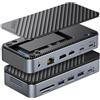 ORICO Hub USB C 12 in 1 con Alloggiamento M.2 SSD, Docking Station USB-C senza Utensili con Ventilatore, HDMI, DP, Gigabit Ethernet, 100 W PD, SD/TF, Audio/Mic, 10 Gbps USB A&C 2 * 5 Gbps USB A M2P11