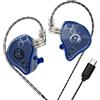 CCA ND Venus - Cuffie intrauricolari con doppio driver dinamico magnetico da 10 mm, auricolari IEM con cavo HiFi, cavo staccabile a 2 pin (con microfono, blu, porta USB-C)
