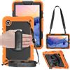 TECHGEAR UTILITY - Custodia per Samsung Galaxy Tab A9 da 8,7 (SM-X110 / SM-X115), resistente, antiurto, con supporto girevole a 360°, cinturino da polso e tracolla, arancione