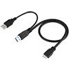 ciciglow Cavo da USB3.0 a Micro-B, 50 Cm Standard USB 3.0 A Maschio a Micro-B Maschio + Cavo di Alimentazione Maschio a Y per Disco Rigido Mobile HDD/HUB USB