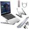 Tasofac Supporto per laptop USB-C 8 in 1, in alluminio, con docking station USB C 8 in 1, pieghevole, doppio supporto con 9 angoli regolabili, con HDMI 4 K a 30 Hz, USB 3.0, 100 W, PD, per casa, ufficio