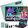fezawio Tablet Android 15 Gemini AI 10 pollici,30GB+64GB,6000mAh,Widevine L1, Verde | Mouse + tastiera + custodia in pelle, audio da 3,5 mm / GMS / Wi-Fi 6 e Bluetooth 5.0 / 6000 mAh / GPS