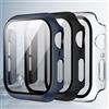 Generic Confezione da 3 custodie in vetro temperato compatibile con Apple Watch Series 4, 5, 6, 7, 8, 9, pellicola protettiva rigida in policarbonato, ultra sottile, leggera, antigraffio (nero, blu notte +