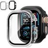 Generic Protezione per schermo per Apple Watch Ultra/2/3, custodia da 49 mm, copertura completa in PC resistente ai graffi con paraurti in vetro temperato per iWatch Ultra 49 mm, accessorio, confezione da 2
