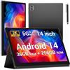 BEYNIVAN Tablet 14 Pollici,36GB RAM+256GB ROM,Octa Core,20W/11580mAh,2000 * 1200 incell FHD+,Foto AI 16MP+8MP, Android 14,TÜV, GPS, Gemini AI,Face ID/GPS/BT 5.0/TÜV/USB-C,Nero