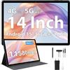 RUSHAR Tablet 14 Pollici Android 15 con 36GB RAM+512GB ROM (1TB TF),4G LTE/SIM+5G WiFi,11580mAh|2240 * 1400|Octa-Core|13MP+8MP|Face ID|Widevine L1|BT 5.0,Tablet con Fondina, Silver
