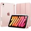 MoKo Cover per iPad Mini 7 A17 Pro, iPad Mini 6a Gen 8,3 Pollici, Oro Rosa | Portapenna, Retro in PC Rigido Traslucido, Supporto Multi-angolo, Leggero, Antigraffio, Sospensione/Risveglio Automatico