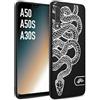 CUSTOMIZZA - Custodia cover nera morbida in tpu compatibile per Samsung A50 - A50S - A30S serpente snake bianco a rilievo disegnato tattoo tatuaggio