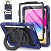 ROISKIN Custodia Cover per iPad 11/10 Generazione 11/10.9 Pollici 2025/2022 A16 con Protezione Dello Schermo, Tracolla e Portapenne, Custodia Antiurto Militare, Supporto Girevole per Bambini, Blu Navy
