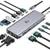 LIONWEI Docking Station USB C Dual HDMI 3 Monitor Con 2 HDMI, VGA, PD 100W, 10Gbps USB A, Gigabit Ethernet, SD&TF - Compatibile Con Dell, HP, Lenovo