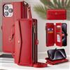 Generic Custodia a portafoglio per i-Phone 17 Pro Max da donna, supporta la ricarica wireless con porta carte di blocco, portafoglio magnetico staccabile, tracolla per telefono, rosso