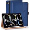 Vkooer Custodia per iPad Pro 13 Pollici M4 (2024) Cover Protettiva Pelle PU con Tasca Frontale, Auto Attivazione/Standby con Pencil Holder, Supporto Funzione Flip Tasca Case - Blu