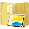 MoKo Brillante Cover per iPad (A16) 11/ 10a Gen. 10,9, Oro Glitterato | Cover Protettiva PU-Leder Dreifach Falt Klapp Schutzhülle Con Portapenne Supporto Glitterata con Trasparente Brillante