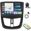 Hikity 4+64GB Android 15 Autoradio per Peugeot 207 2006-2010 | con Wireless Carplay Android Auto, 9 Pollic Incell Schermo Tattile Supporto GPS/WiFi/FM/RDS+Retrocamera+MIC