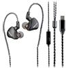 TINHIFI C1 Driver dinamico DLC 10 mm IEM, cavo staccabile, bassi profondi, auricolari in-ear cablati HiFi per musica e giochi (nero, C1 Type-C + microfono a 2 pin)
