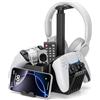 KDD Supporto per Controller Doppio, Porta Cuffie da Scrivania Universale con Supporto Telefono, Porta Controller Multifunzionale, Organizer Da Scrivania per Penna Telecomando Xbox ONE PS4 PS5 PC Nero