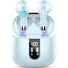 Drsaec Cuffie Bluetooth, Auricolari Bluetooth 5.4 Cuffie Wireless in-ear con 4 ENC Mic, Cuffie Senza Fili Cancellazione Rumore, Mini Cuffiette Bluetooth IP7 Impermeabile HiFi Stereo LED Display USB-C Ciano