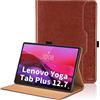 Oduio Custodia per Lenovo Yoga Tab Plus 12.7 Pollici 2025 Pelle Case, Multi-Angli Supporto Pieghevole Cover Protettiva con Tasca e Funzione Supporto-Marrone