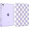 MoKo Cover per iPad (A16) 11a Generazione 11 Pollici, iPad 10a Gen 10,9 in | Custodia per iPad 11/10,9 2025/2022 con Portapenna, Cover Trifold Leggera con Retro PC Traslucido, Viola Lilla Scacchi