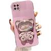Rnrieyta Miagon Orso Specchio Cavalletto Custodia per Samsung Galaxy A22 4G,Elettrolitico Sabbie Mobili Glitter Cover Morbida Sottile Silicone Protettiva Case con Specchio Stand Supporto