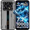 OUKITEL WP60 7.2 HD+ Rugged Smartphone 5G, 48GB+512GB Telefono, 10000mAh | 108MP Telefono Indistruttibile, MTK Dimensity 7025 Rugged Phone Android 15, 5G Dual SIM/Face ID/NFC/Fingerprint, Argento