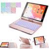 QYiD Custodia con Tastiera per iPad 2018 (6a Gen) - 2017 (5a Gen) - iPad PRO 9.7 - iPad Air 2 & 1, Wireless Custodia Tastiera con 7 Colori Retroilluminati, Rotazione a 360 Gradi, Rosegold