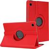 TechDealsUK Custodia con Rotazione a 360 Gradi per Samsung Galaxy Tab A8 10.5 (2021) X200 X205 Cover con Supporto in Pelle (Rosso)